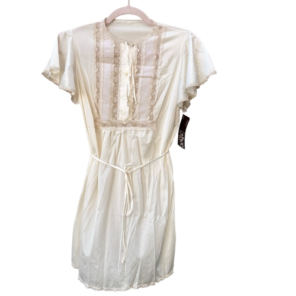 Sears Roebuck The Fashion Place Vintage Cream Sheer Nylon Two Pc Pajama Top Pant